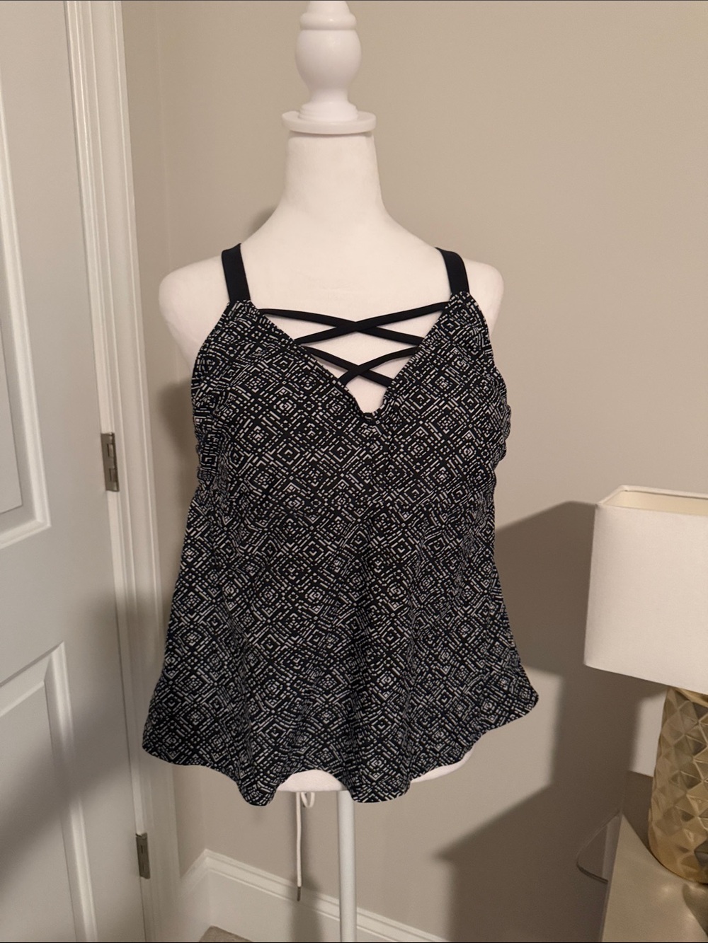 Ava & Viv Black and White Crisscross Swim Camisole